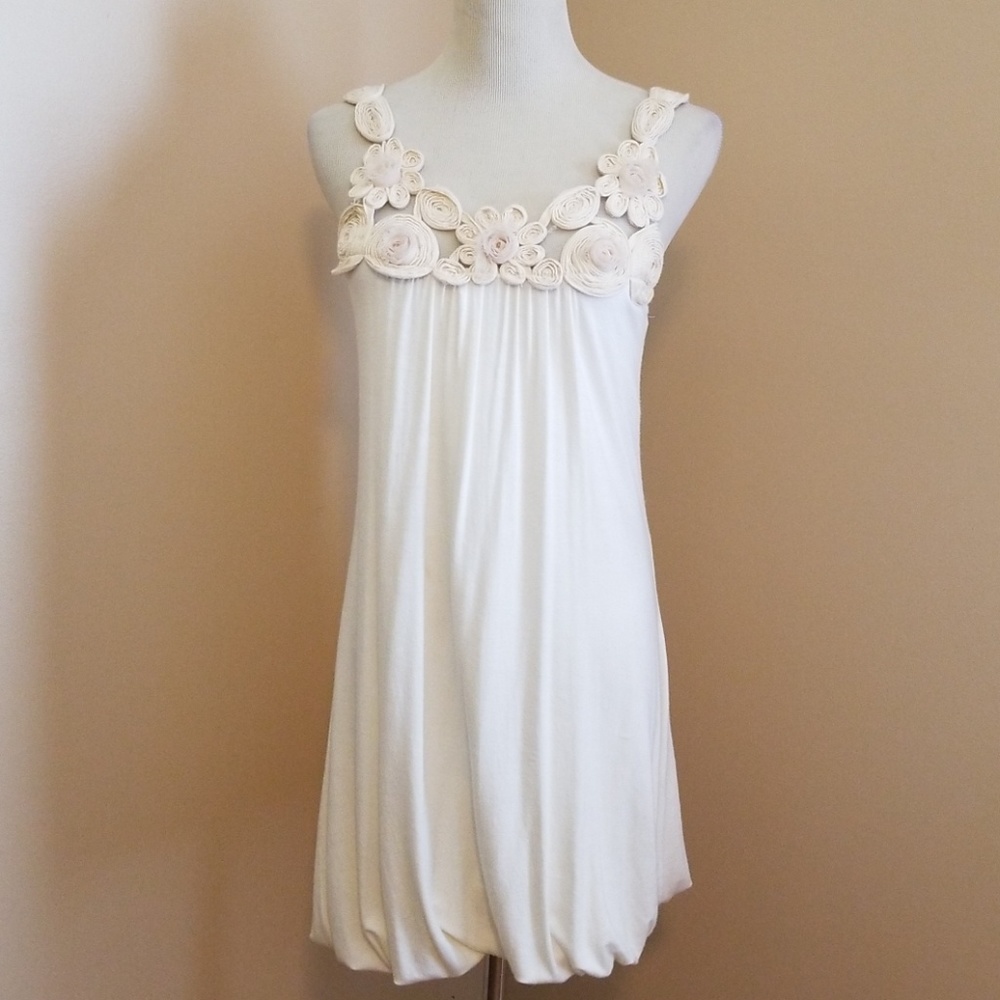 Cream ivory mini dress Sz S embellished easter